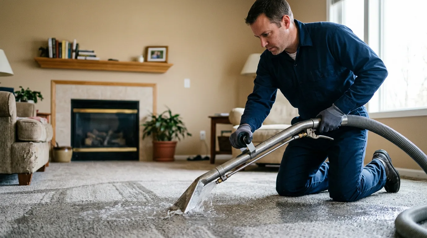 Water damage restoration technician working near North English, IA